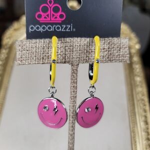 Paparazzi Yellow Hoops with Pink Smiley Charms